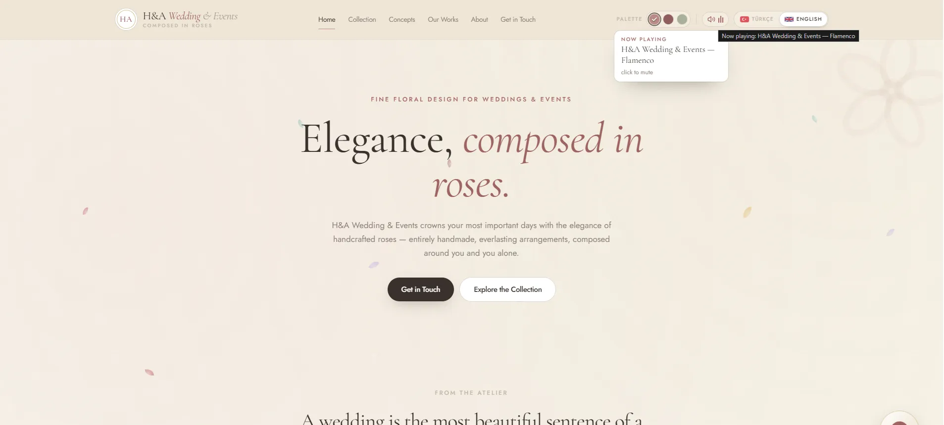 H&A homepage: 'Elegance, composed in roses'