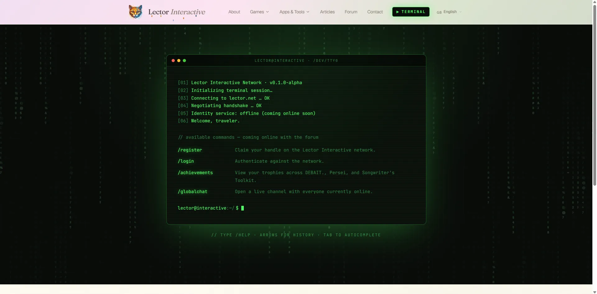 Green retro terminal with network commands