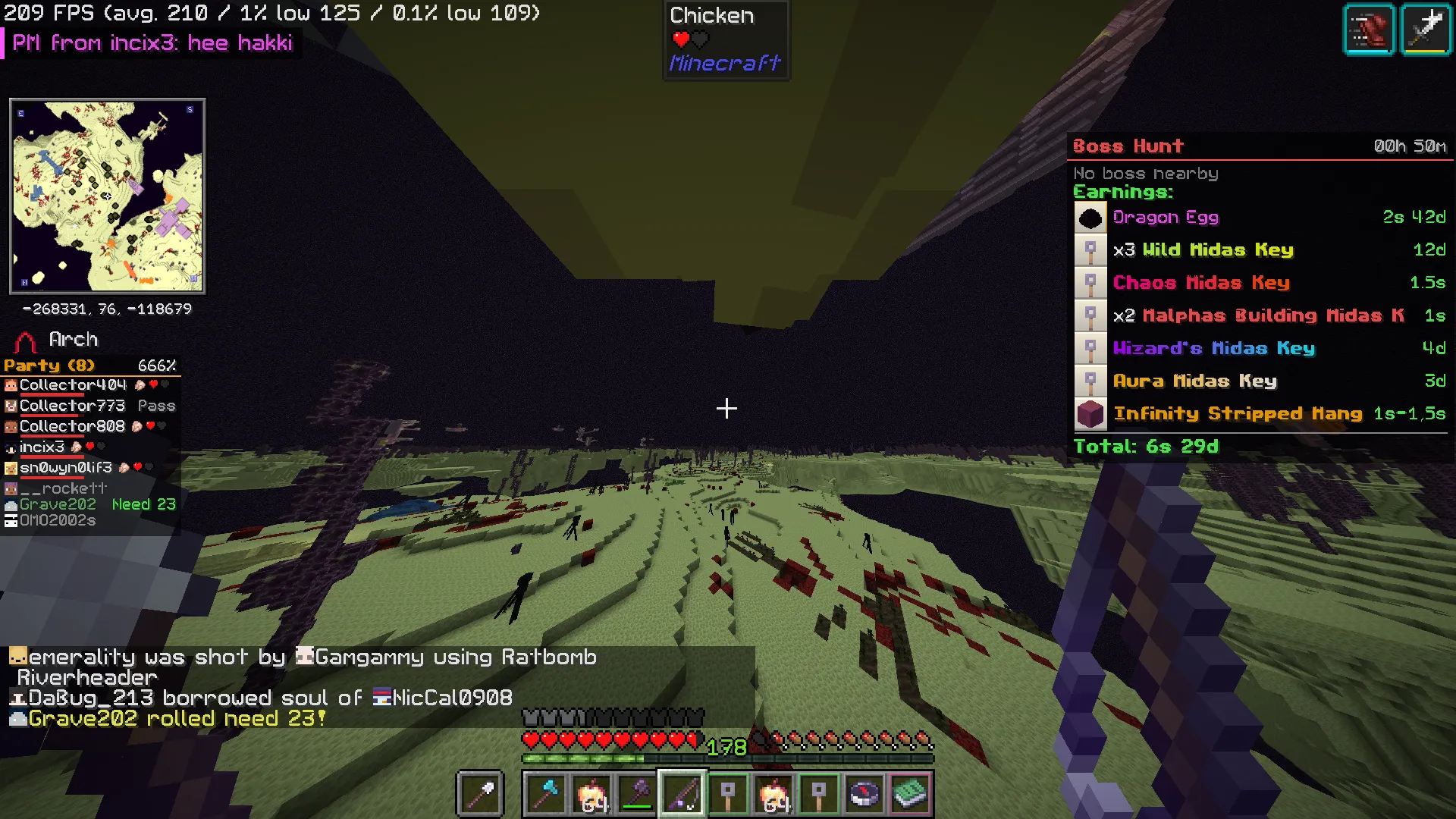 In-game screenshot with a boss-hunt HUD and party list