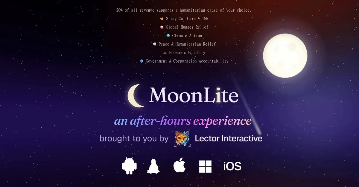 MoonLite key art: a full moon over a starry night sky